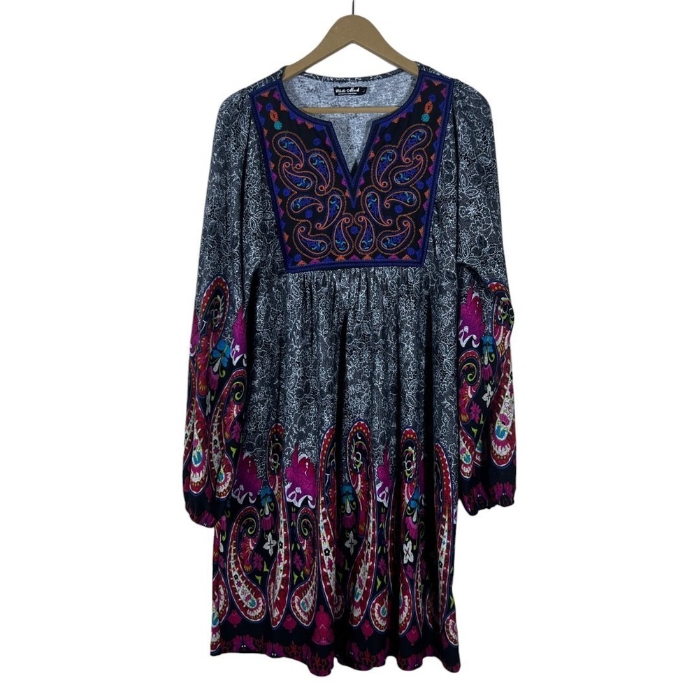 White Mark Paisley Floral Knit Dress Black Pink Embroidered Cottagecore Size L - Picture 2 of 8